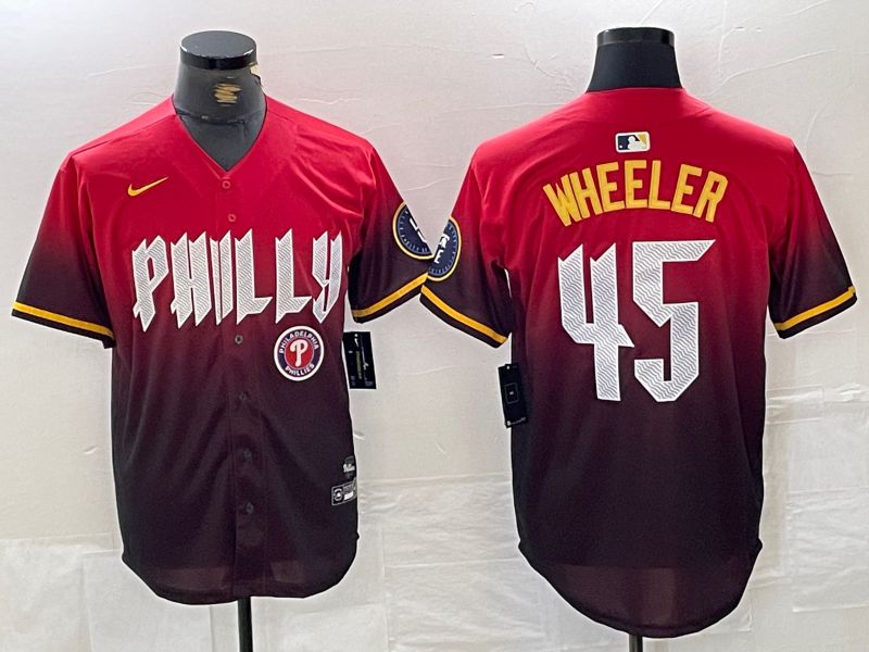 Men Philadelphia Phillies 45 Wheeler Red City Edition Nike 2024 MLB Jersey style 5